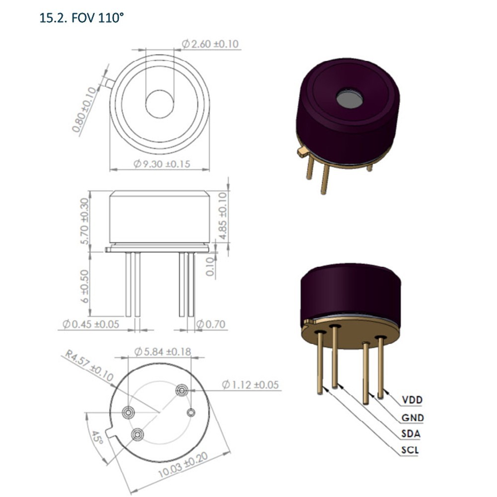 Thermal Array Module MLX90640 Sensor 3.3V Supply Voltage FOV 55×35 Or 110×75