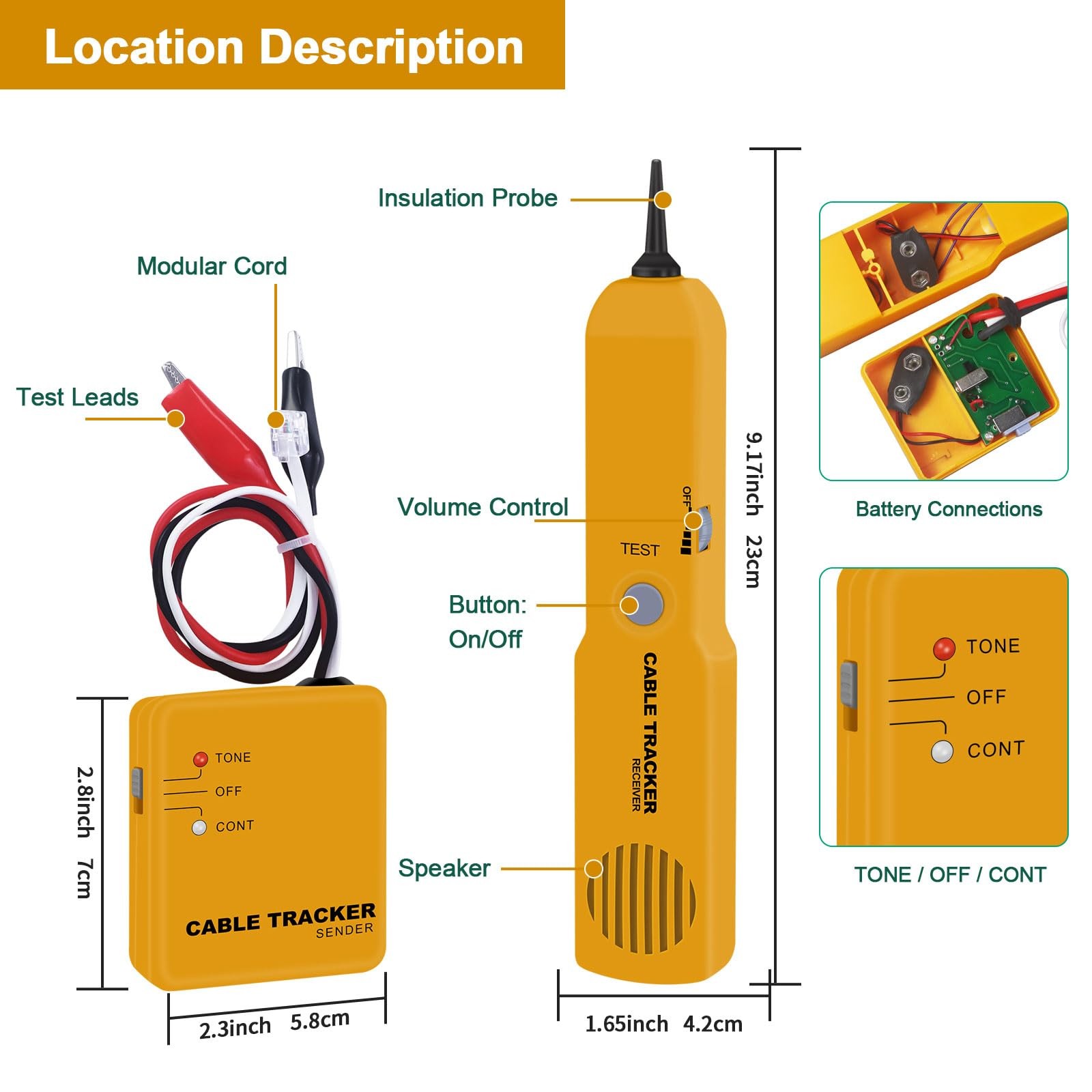 Xin Tester Wire Toner Cable Tracer, Tone Generator and Probe Kit High Orange