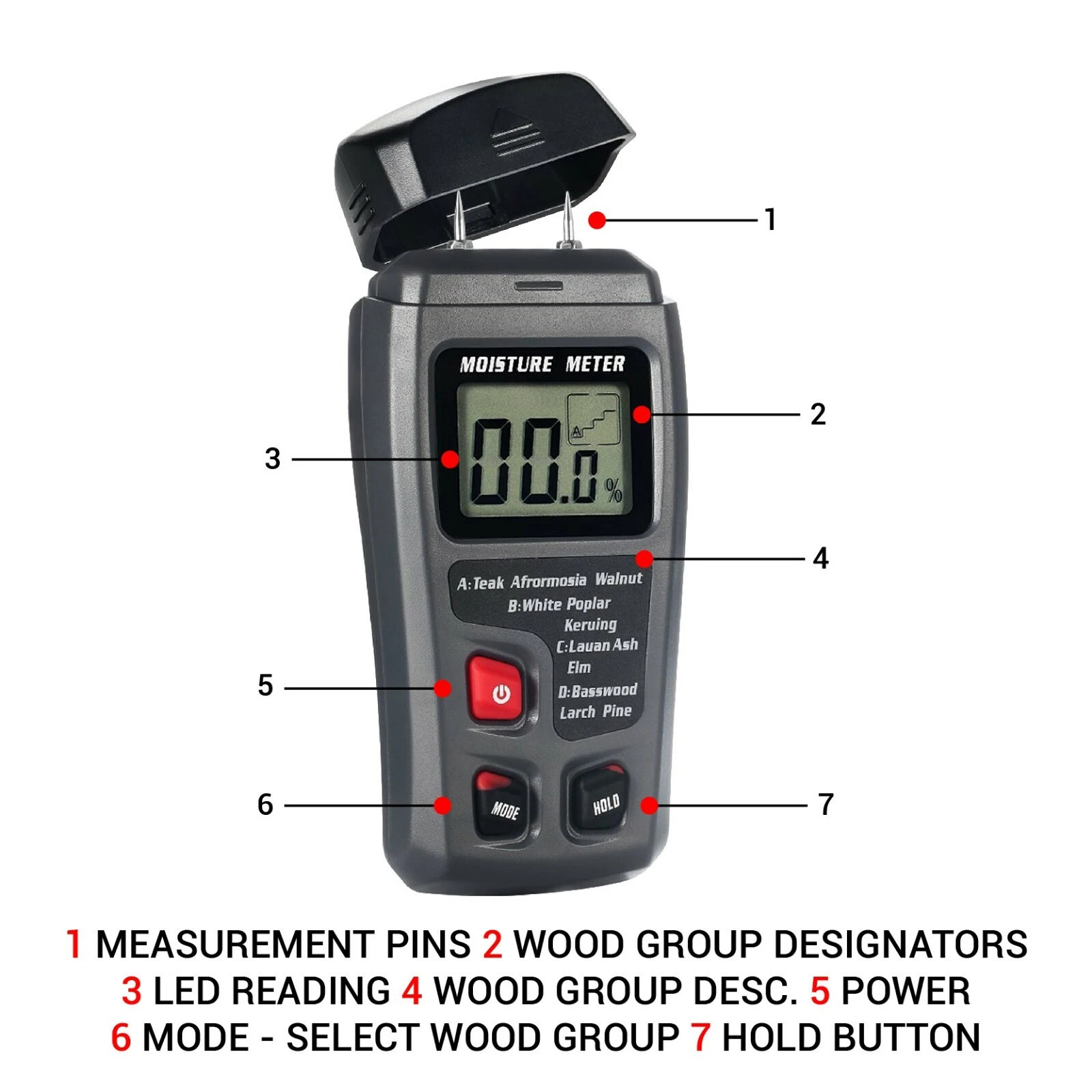 Digital LED Wood Moisture Meter Detector for Firewood Floor Furniture Cardboard