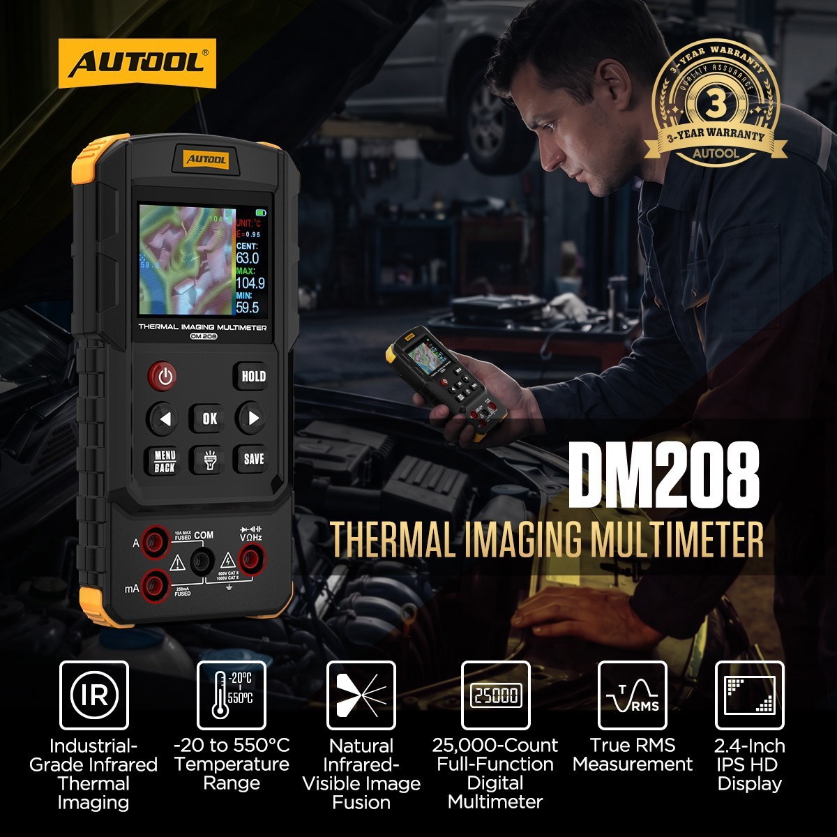 Thermal Imaging Camera 2 in 1 Digital Multimeter 25000count for Car Industrial