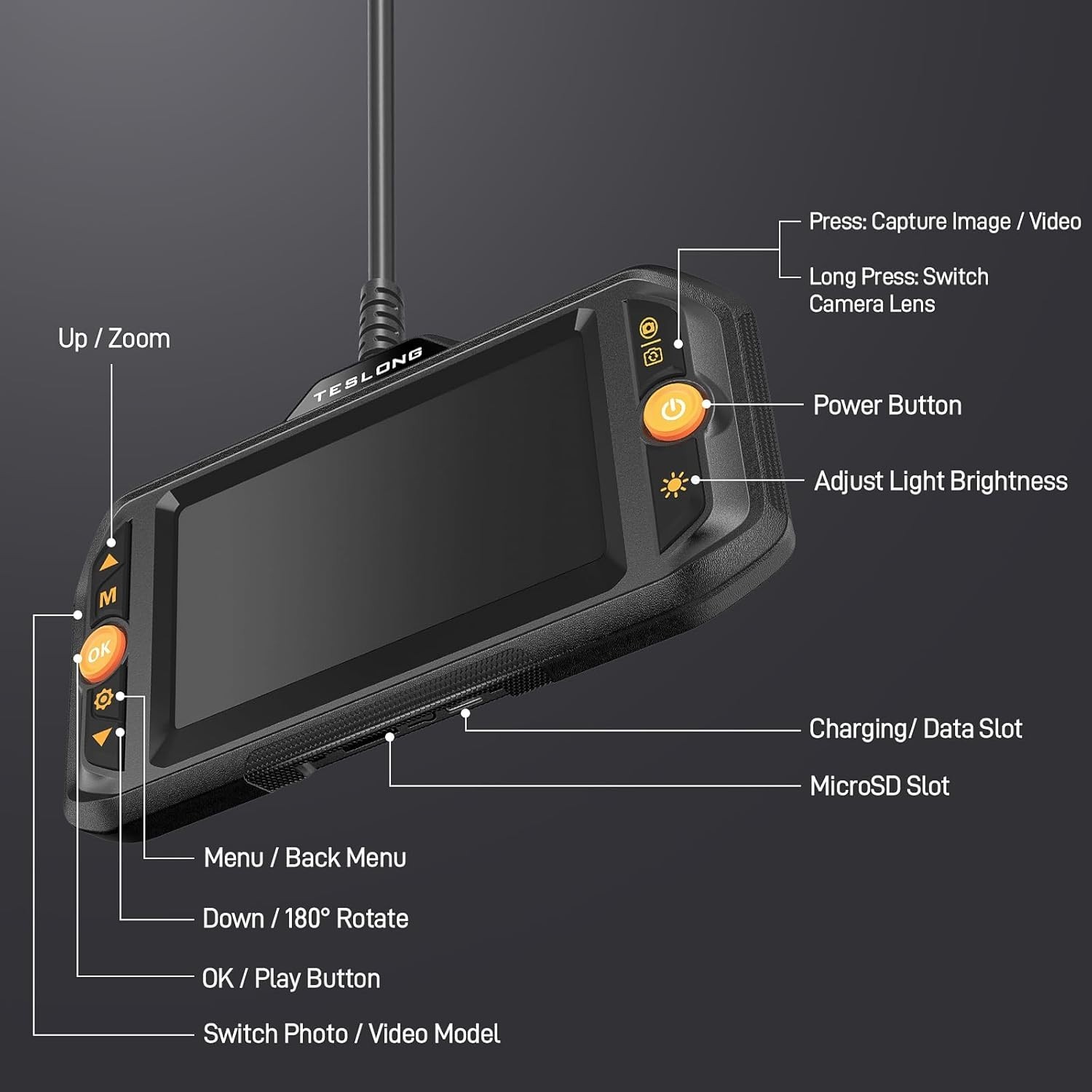 Dual Lens Endoscope w/Light Mechanic Borescope Inspection Camera Fiber Optic