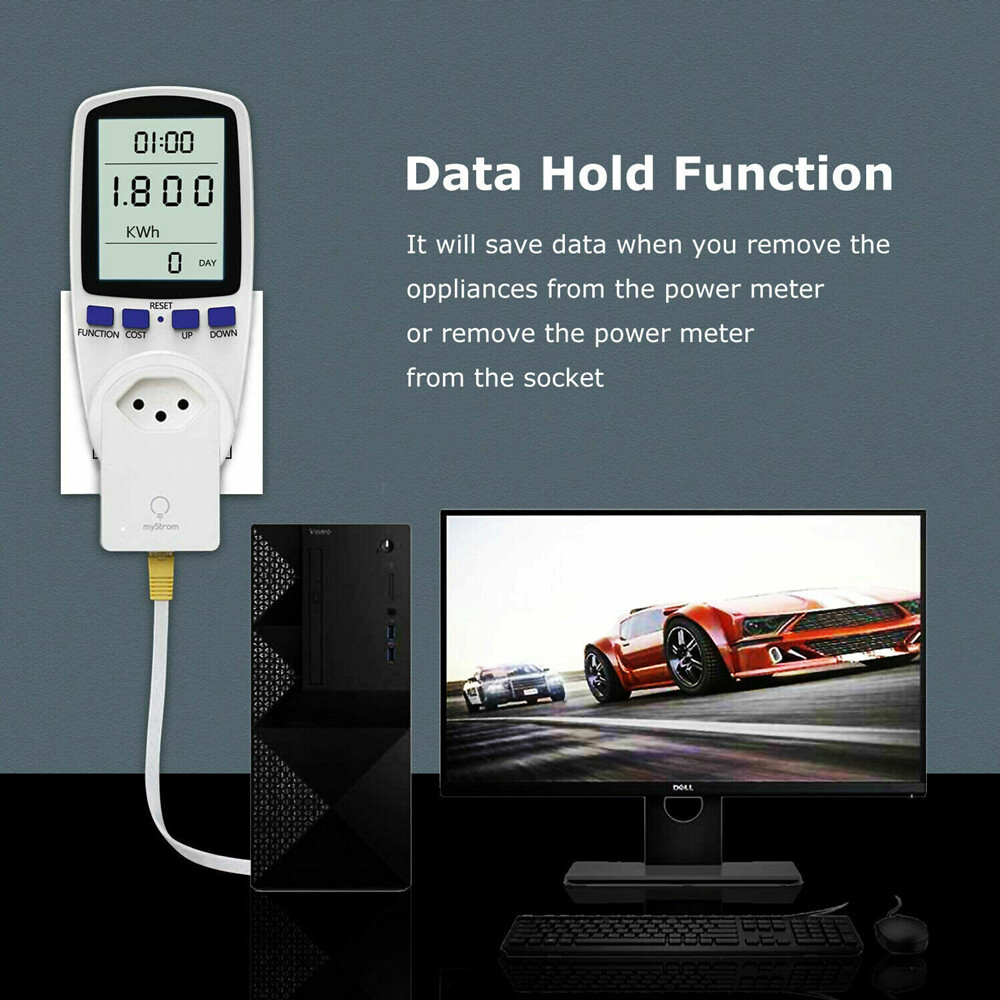 US Plug-in Electricity Power Usage Consumption Meter Energy Monitor LCD Digital