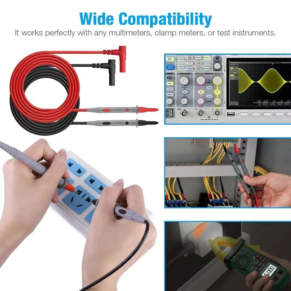 Multimeter Test Leads for Fluke Meter Electrical Alligator Clip Probes 1000V 20A