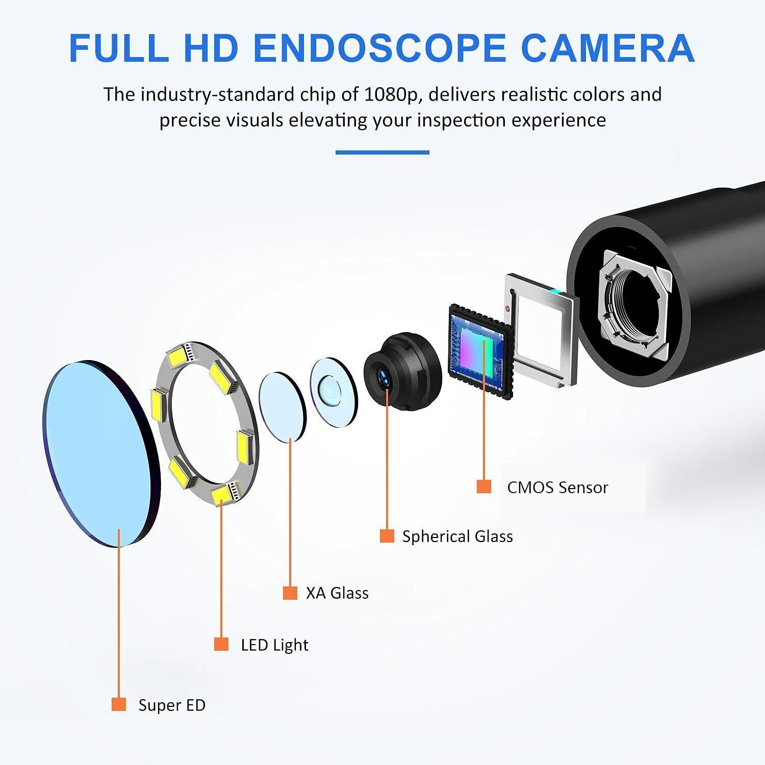 1080P HD 11FT Industrial Endoscope 4.3”Screen Borescope Inspection Snake Camera