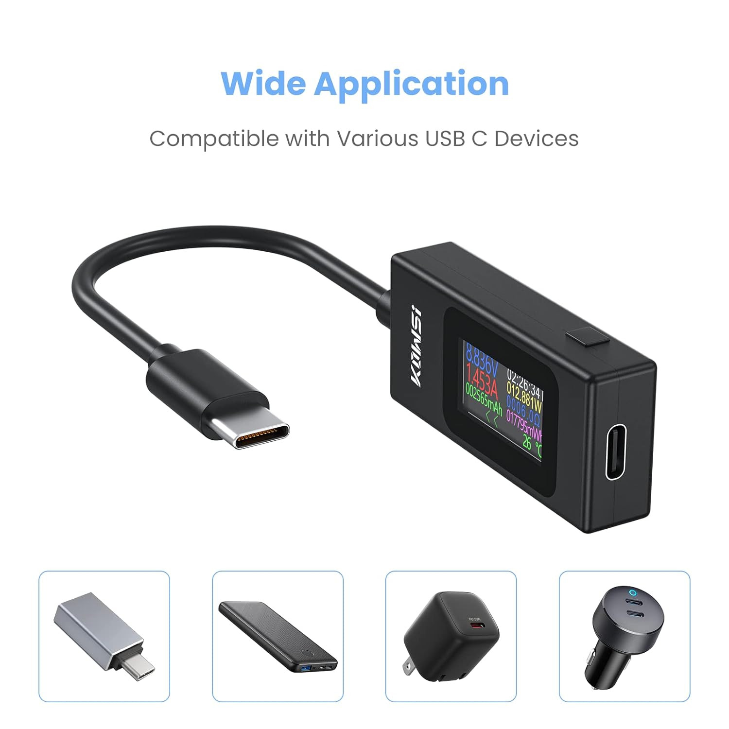 USB C Tester Power Meter 4-30V 0-6.5A Digital Multimeter, Type C Voltage and Cur