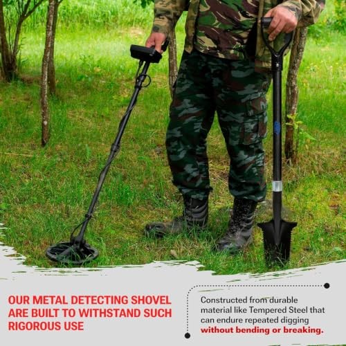 Metal Detector Shovel Carbon Steel Serrated Blade Carbon Fiber Handle Black