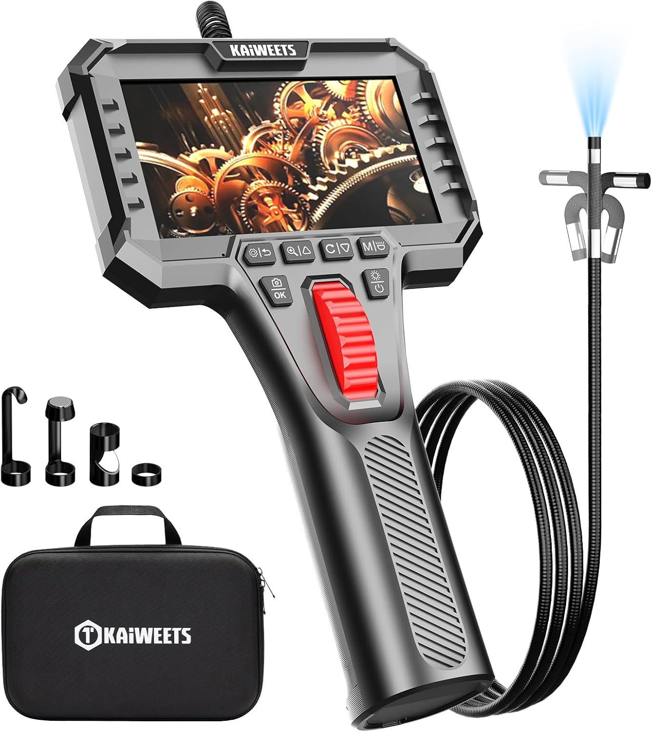 Two-Way Articulating Borescope Camera with Light, 0.25In Slim Probe, Industrial