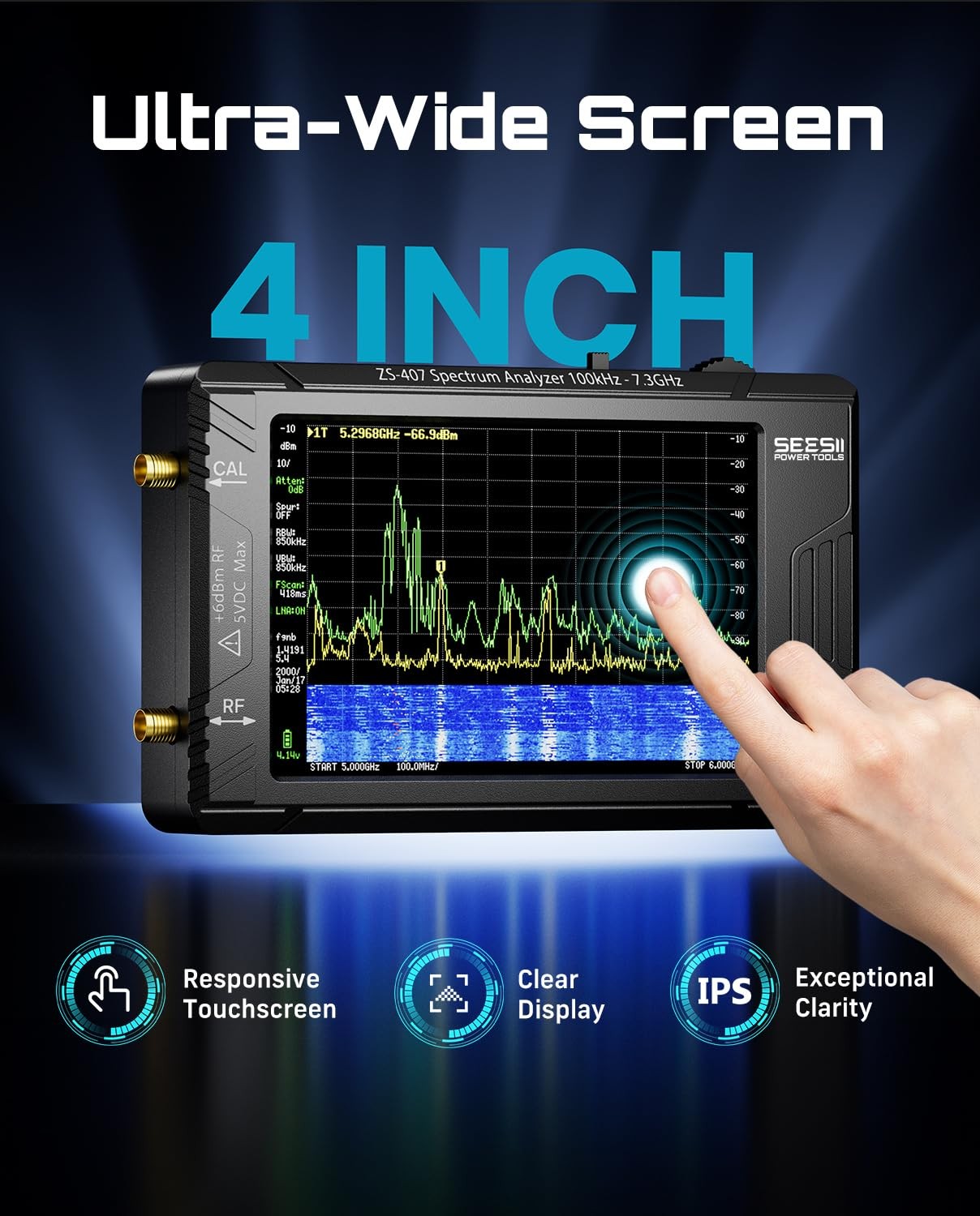 4″ Touchscreen TinySA Ultra+ ZS407 7.3GHz Spectrum Analyzer RF Signal Generator