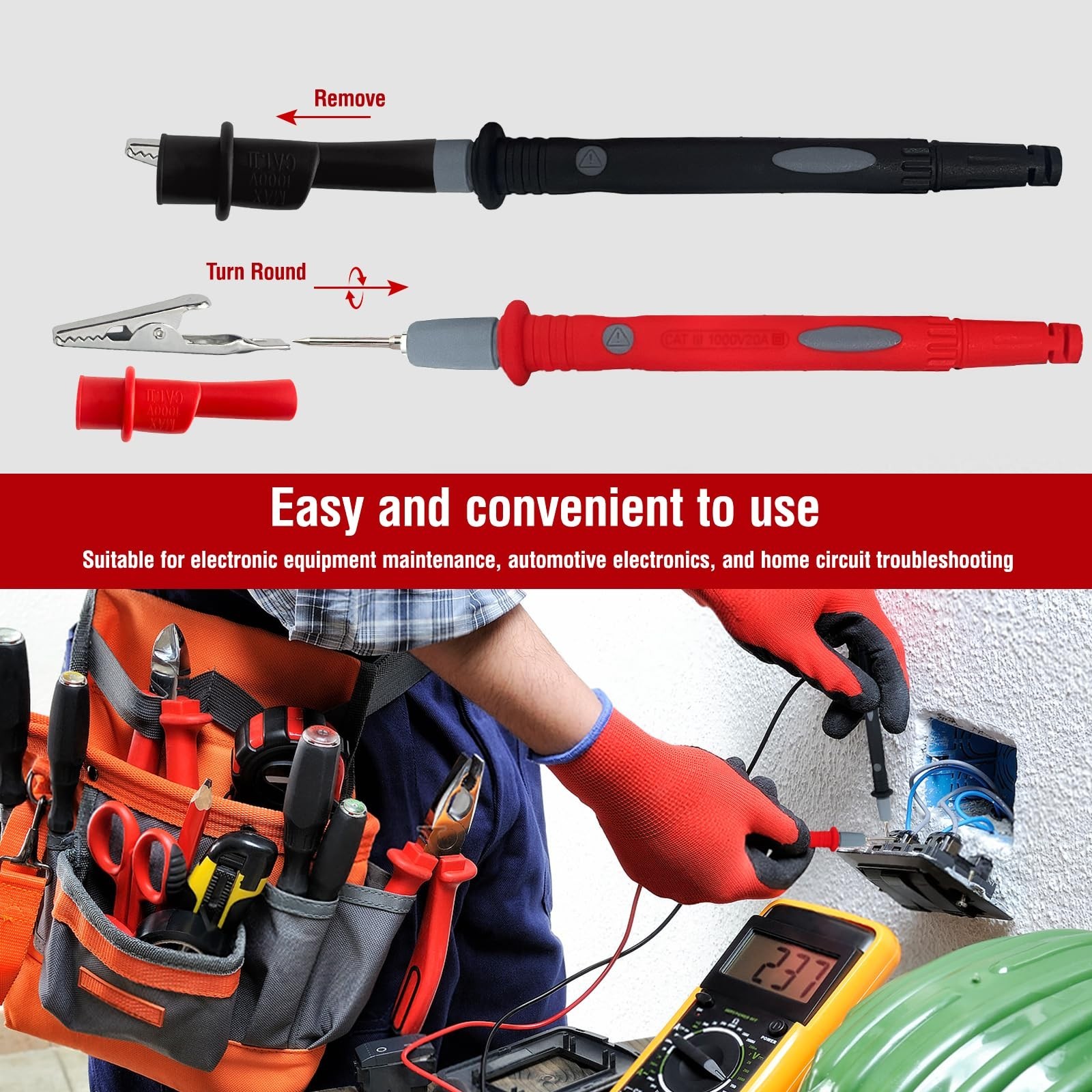 Multimeter Test Leads Kit 1000V 20A Silicone Extra Long Probes Universal Fit NEW