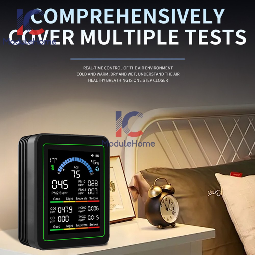 10-in-1 Air Quality Detector PM2.5 PM10 PM HCHO TVOC CO CO2 Formaldehyde Monitor