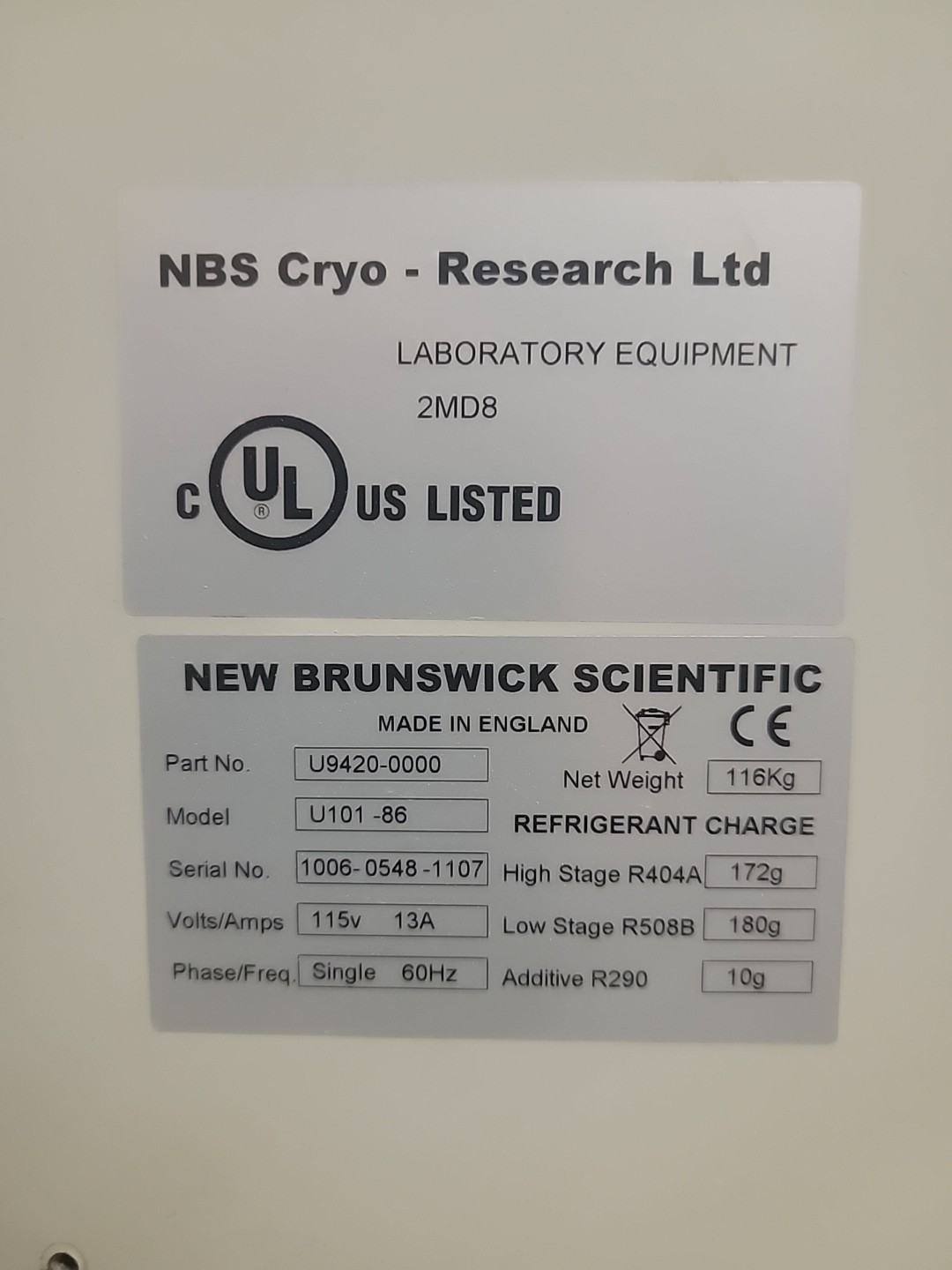 New Brunswick Innova U101 -86C degree ultra low temperature freezer
