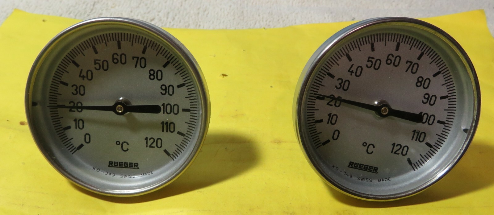 2 RUEGER 0-120°C TEMPERATURE GAUGE KD-349 Swiss Made Steampunk Altered Lamp Art