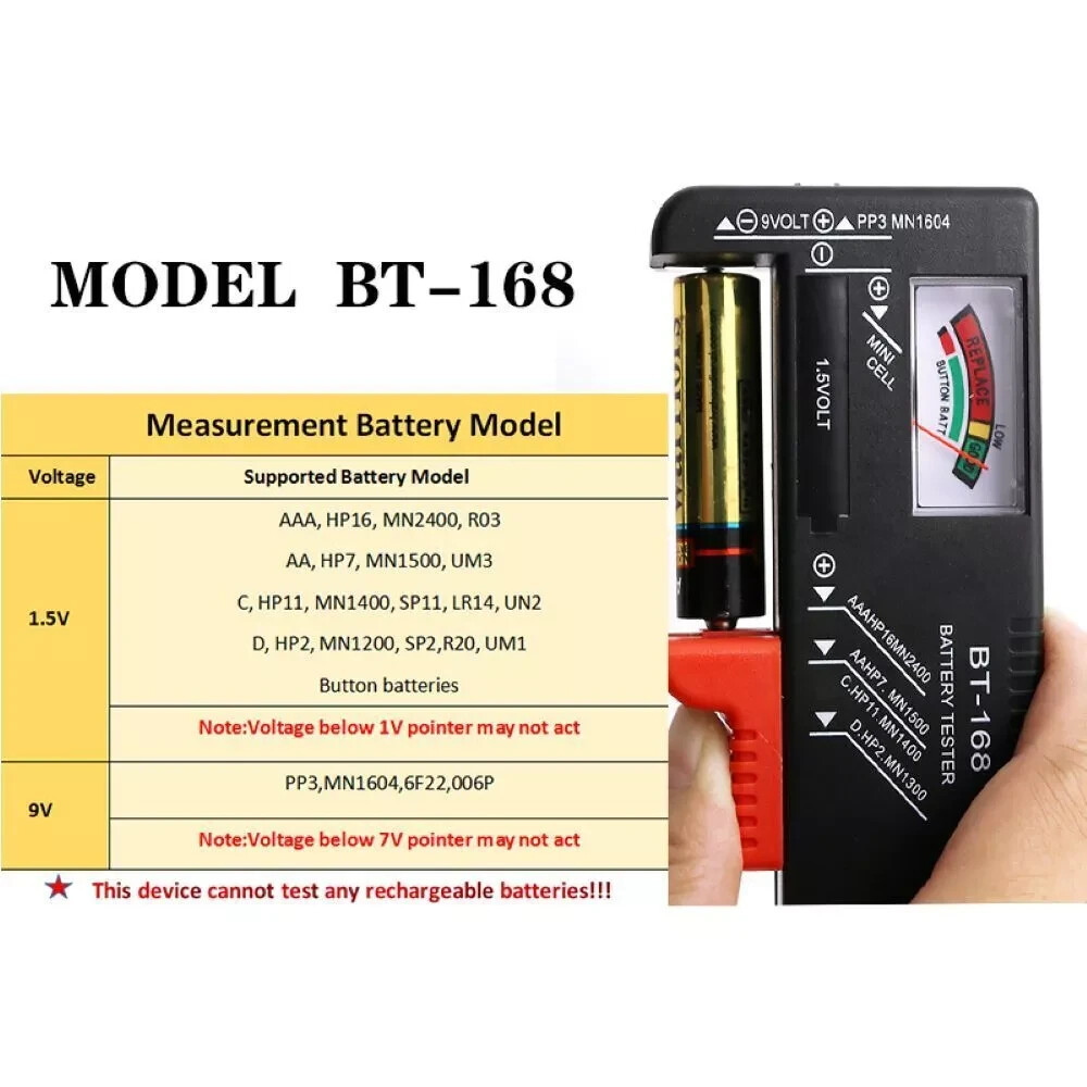 Battery Tester Checker Universal For AA AAA C D 9V 1.5V Button Cell Batteries