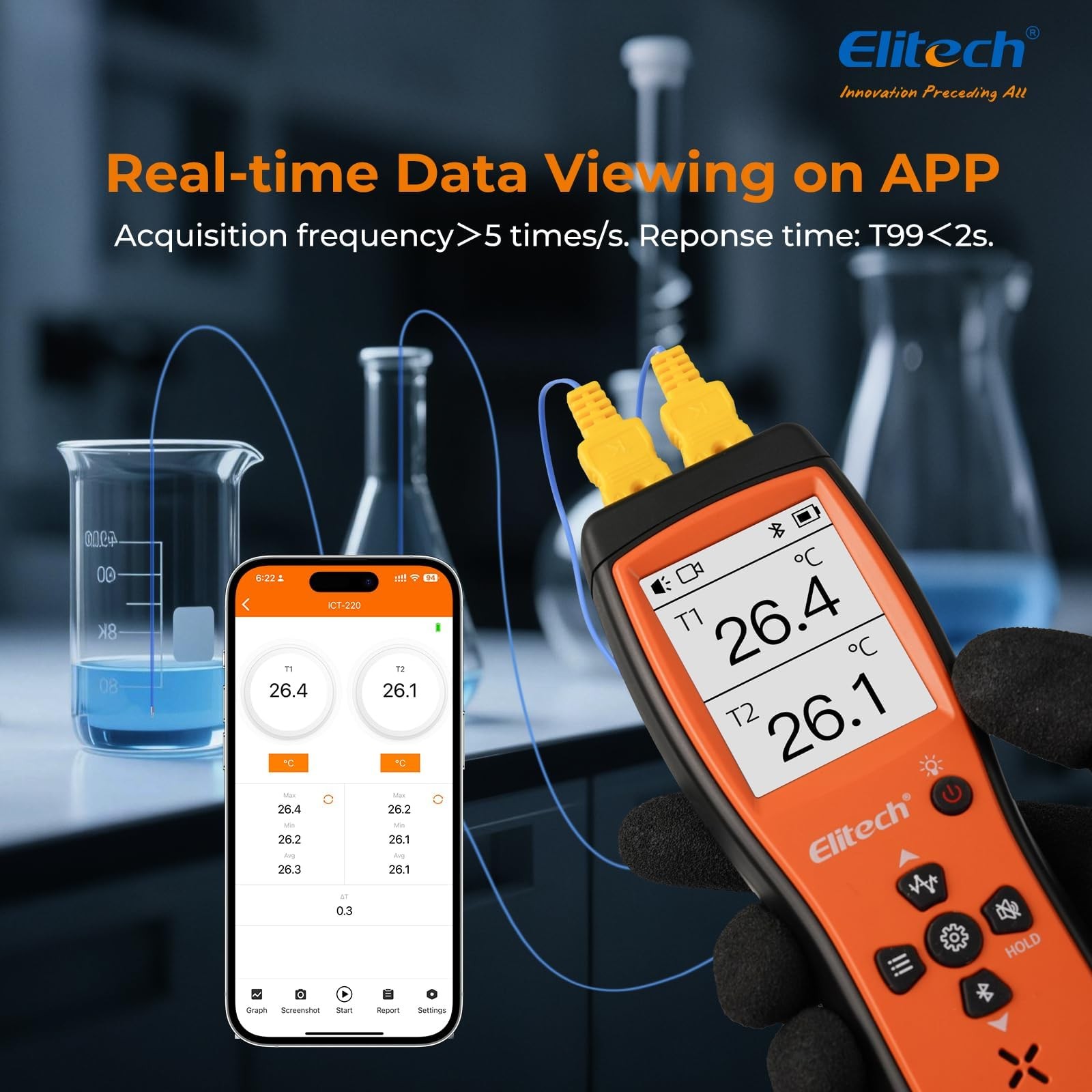 Elitech Bluetooth Thermocouple Thermometer Digital Temperature Data Orange