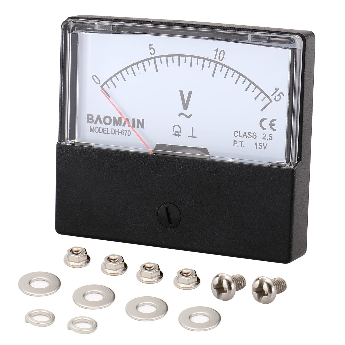 Baomain Voltmeter DH-670 AC 0-15V Rectangular Class 2.5 Analog Panel black