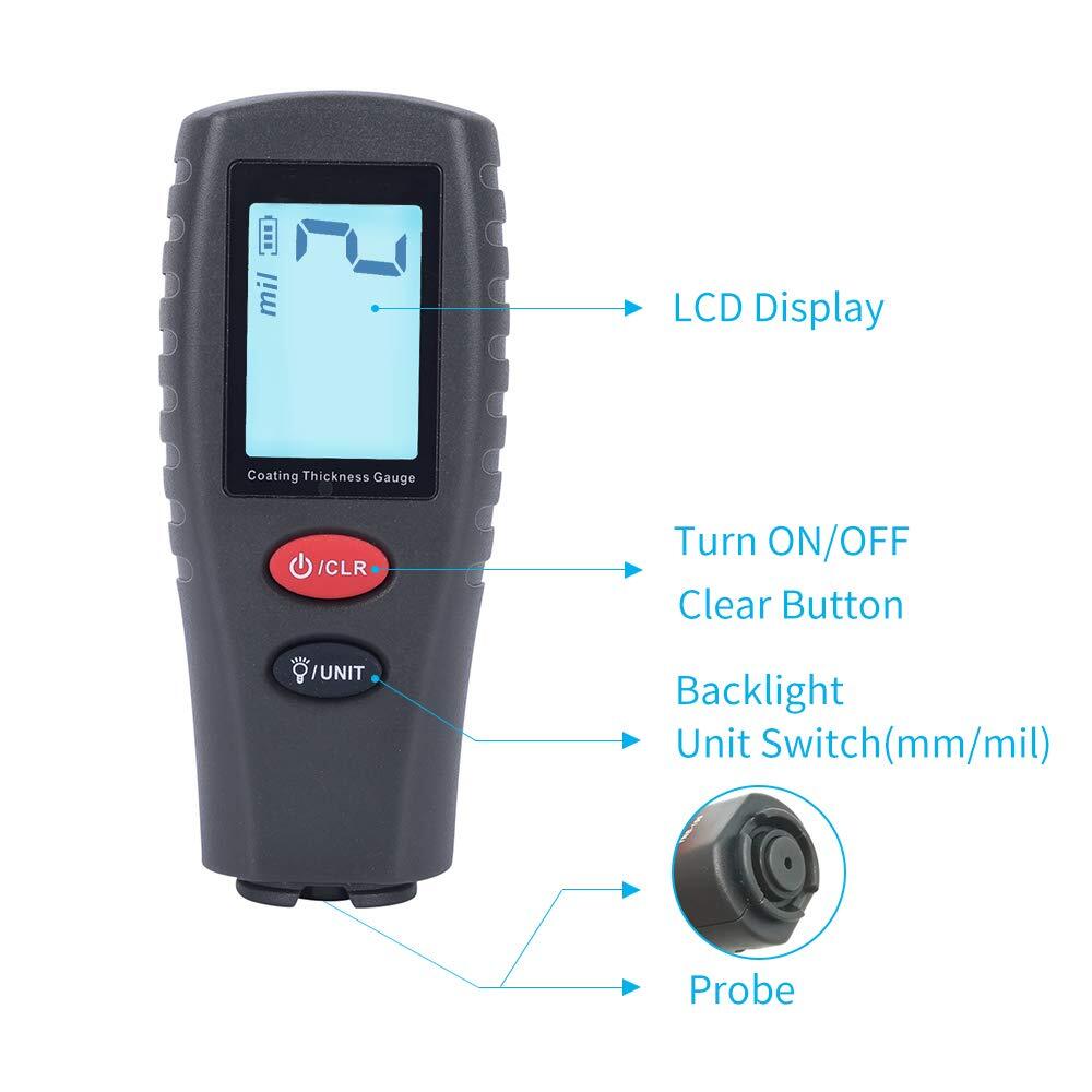 Grey Electromechanical Paint Thickness Gauge Lcd Mini Size Data Hold