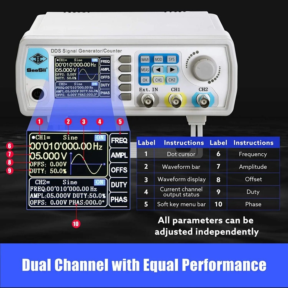 2-channel DDS Arbitrary Waveform Generator 60MHz 200MSa/s DDS Signal Generator