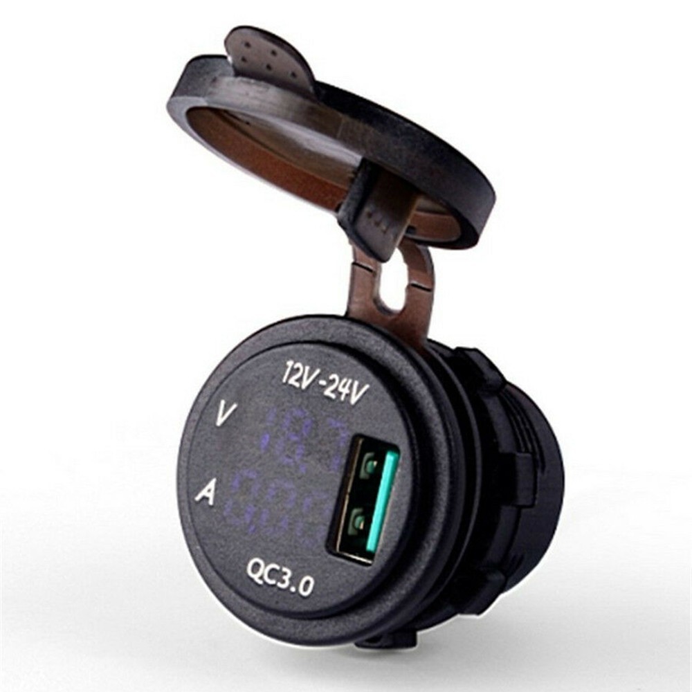 12V-24V USB Charger Blue LED Digital Display Voltage Amp Gauge Ammeter Voltmeter