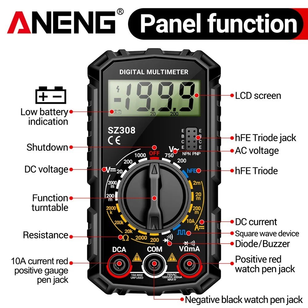 Portable Digital Multimeter AC DC Voltmeter Ammeter Ohmmeter Volt Tester Meter