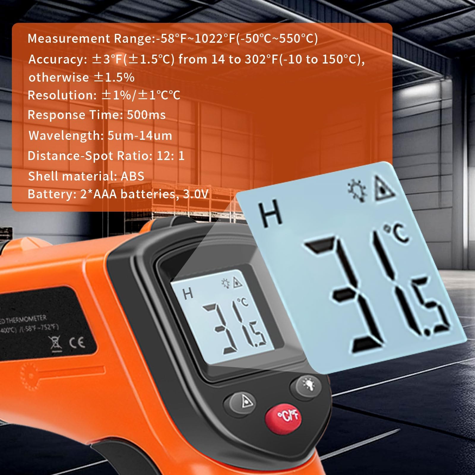 Huijigemy Non-Contact Infrared Thermometer Gun X6000- Handheld Digital Orange