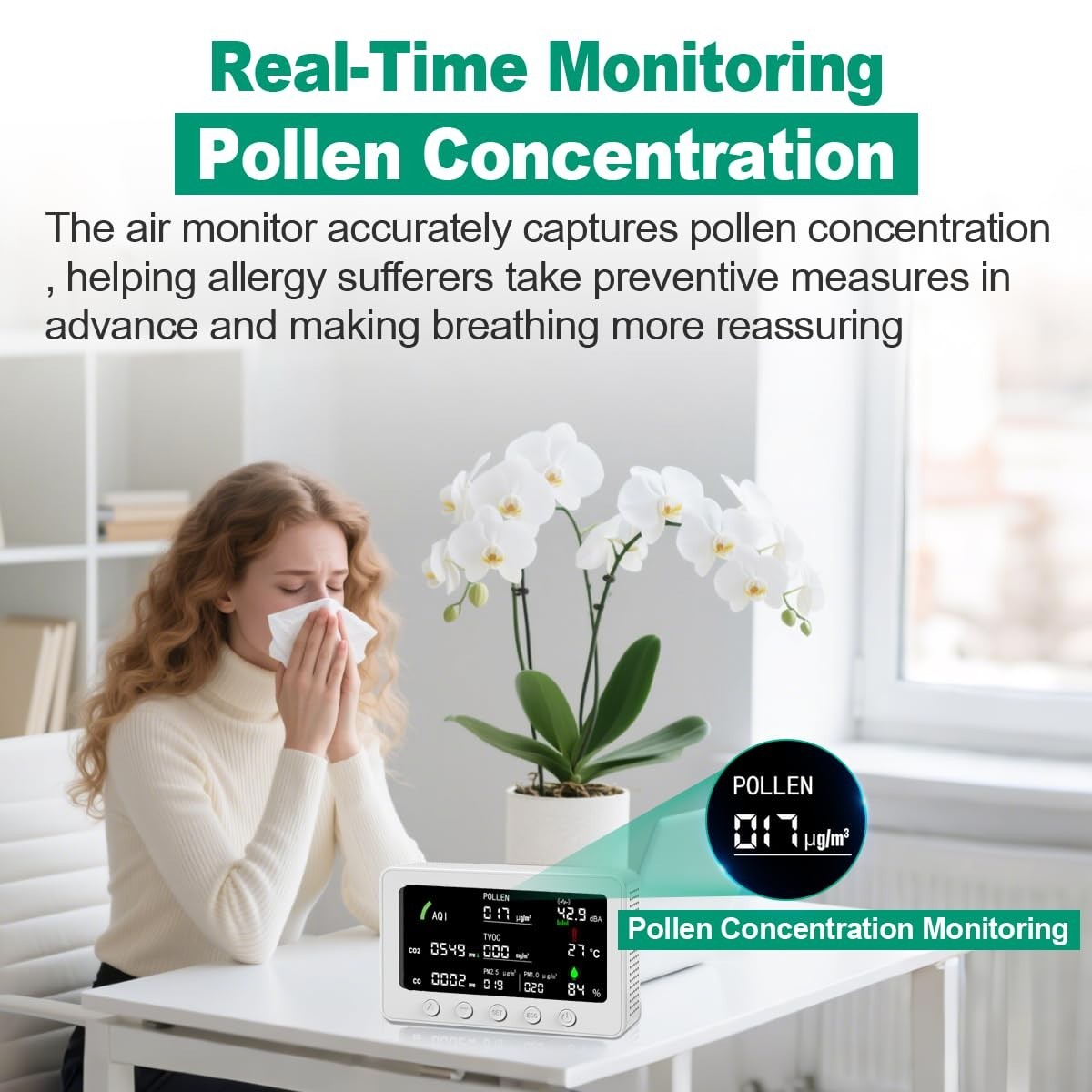 10 in 1 Indoor Air Quality Monitor 7″ Display App CO2 PM2.5 for Home & Office