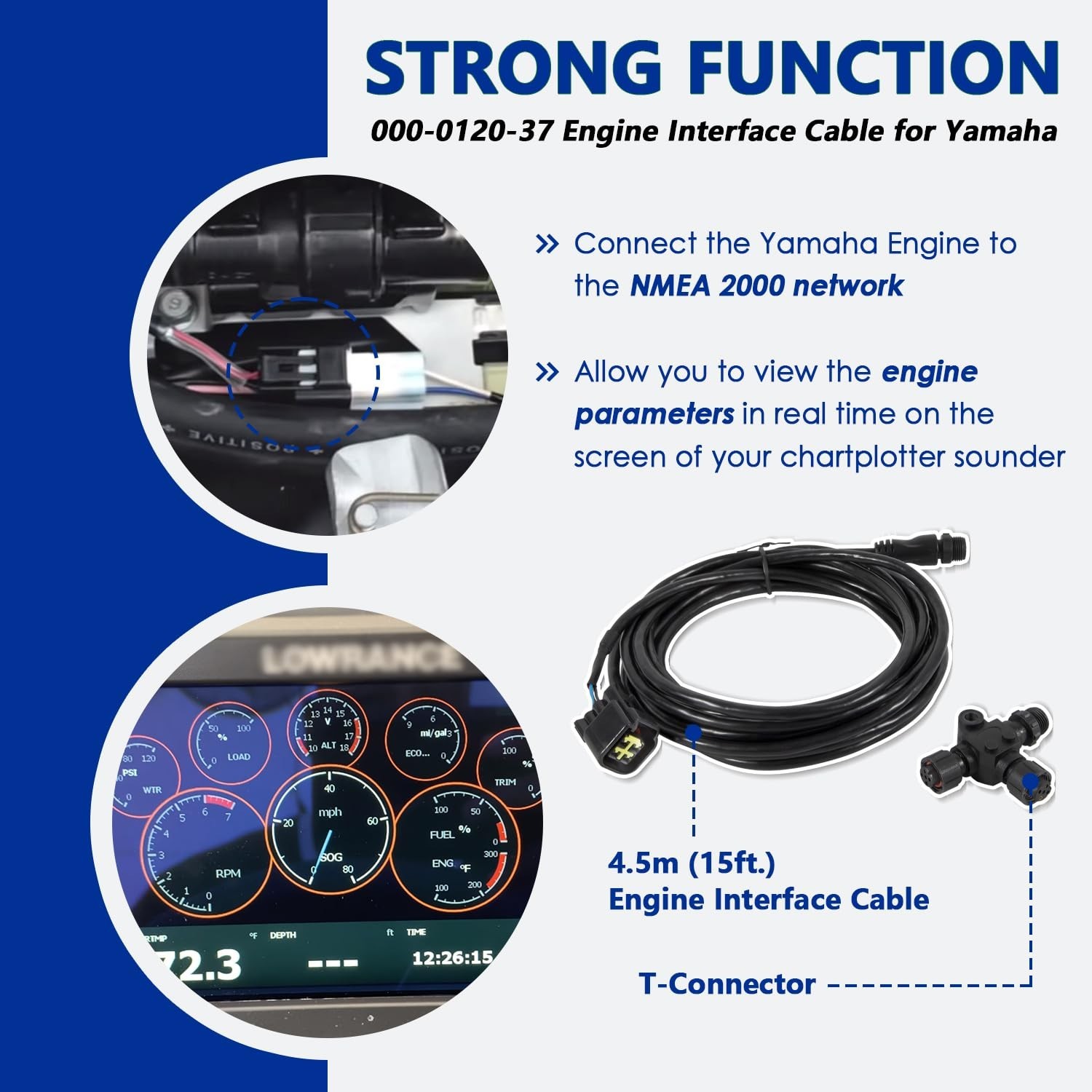 Yamaha Engine Interface Cable with T-Connector for NMEA 2000 (4.5M/15Ft)