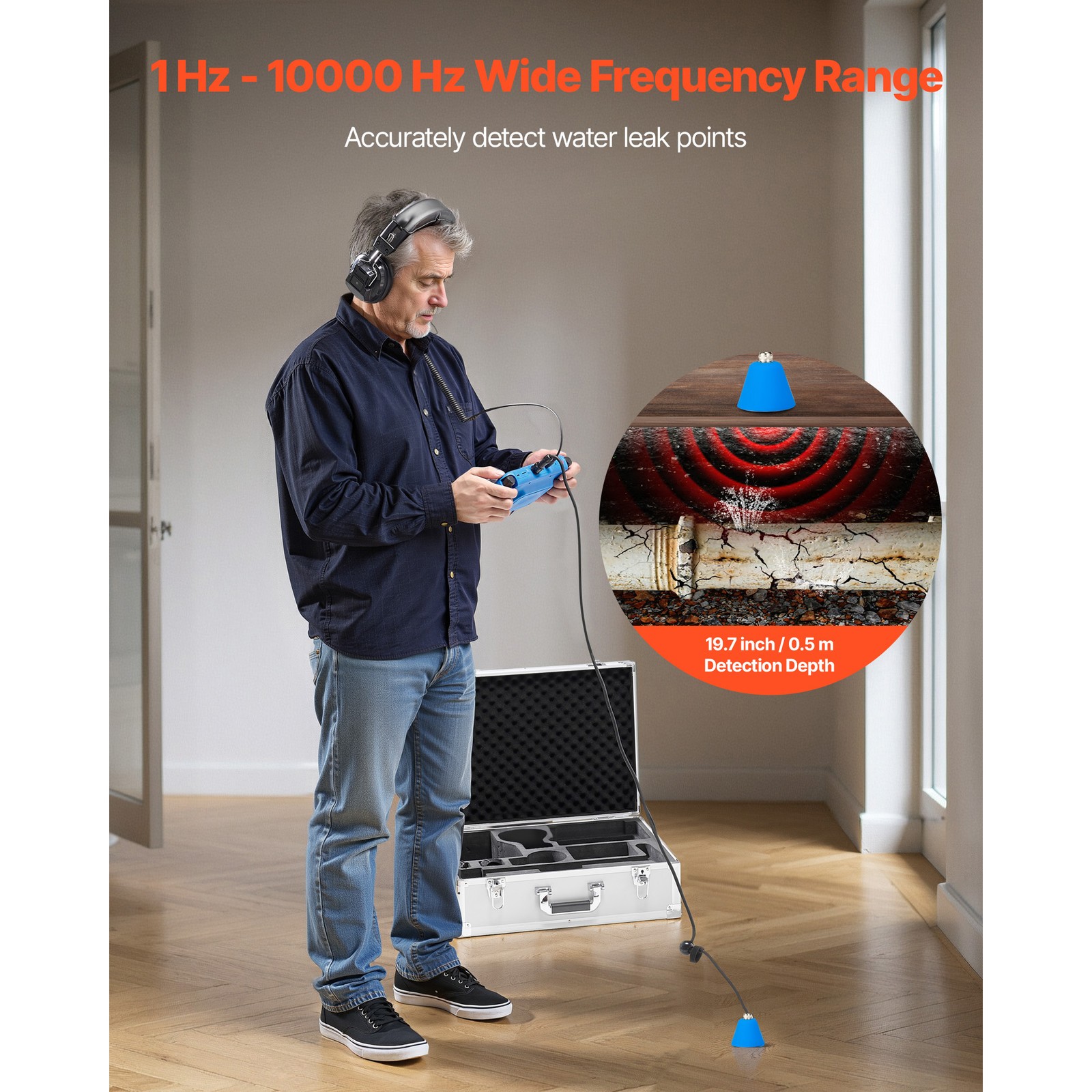 Uimoso Pipe Water Leak Detector 1Hz-10000Hz Range and 7″ Touchscreen, 2 Sensors