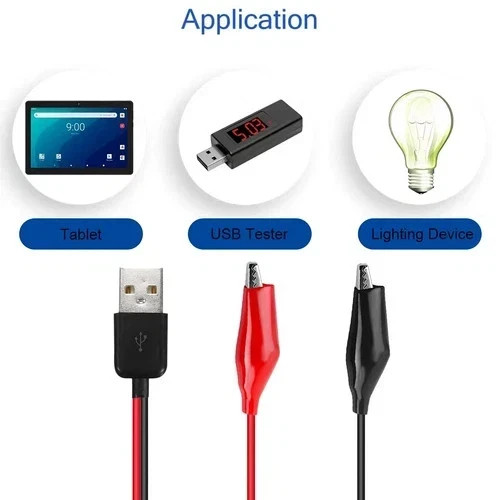 Alligator Clip to USB, Crocodile Clamps to USB Type-A Male Connector Cable Coppe
