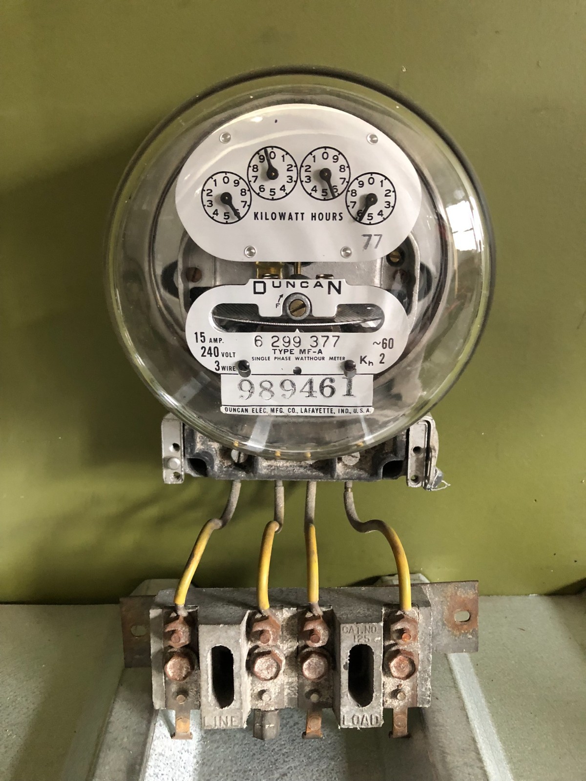 Vintage Duncan 120V 15A Watt Hour Electric Meter Type MF-A
