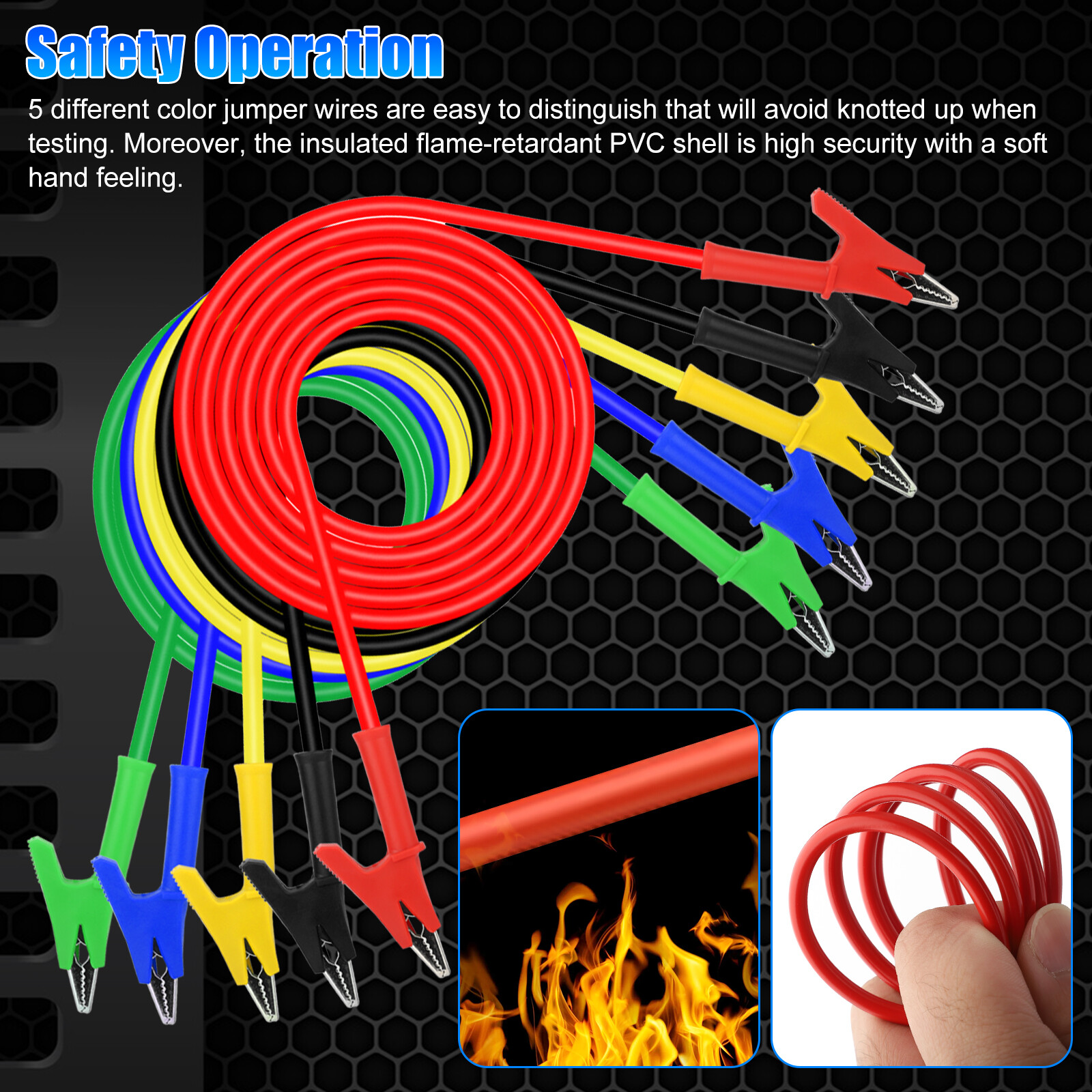 5Pcs 30V 15A Alligator Clips Electrical Test Leads Set Jumper Wires Cables Set
