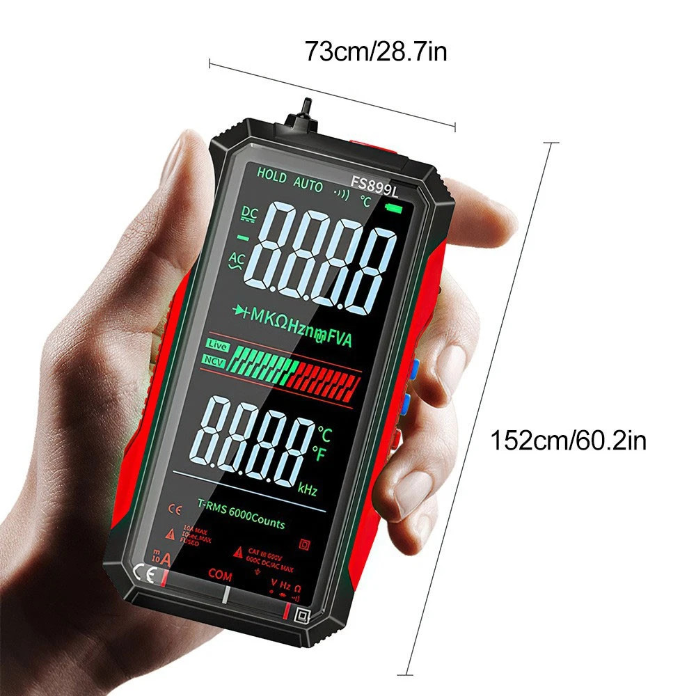 FS899L Digital Multimeter with Color Screen & Storage Case, USB C Rechargeable