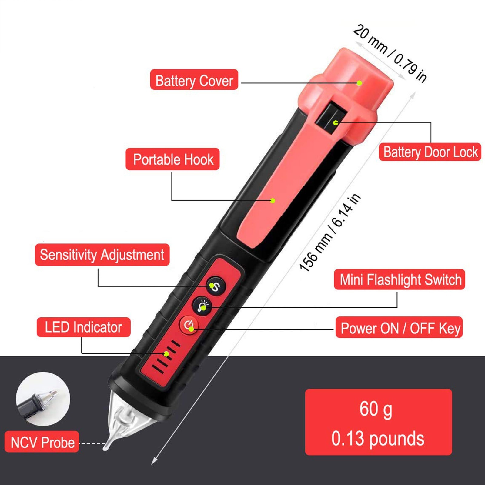 Voltage Electric Tester Volt Detector Test Pen Non-Contact Sensor AC DC 12-1000V