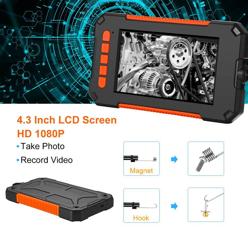 LCD Endoscope 1080P HD Industrial Borescope 4.3inch 8mm Inspection Snake Camera