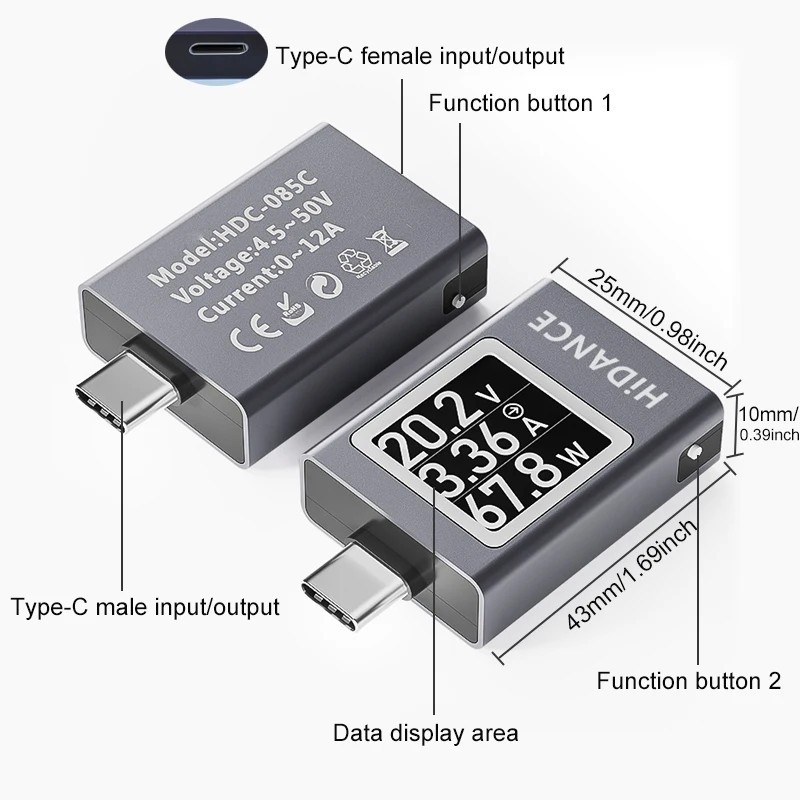 13 in 1 USB C Tester Power Meter 50V 12A Digital Multimeter PD3.1 Type C Detecto