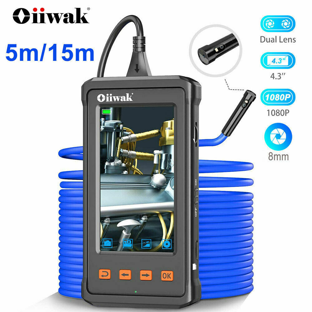 Dual Lens Industrial Endoscope Borescope LCD 4.3inch 8mm Inspection Snake Camera