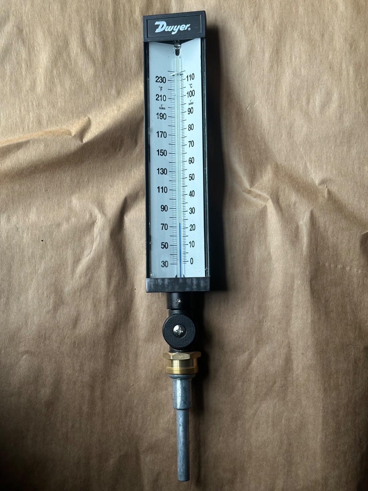 DWYER ITA9355D Industrial Thermometer 30-240F 0-120C 9″ Case 3-1/2″ Stem