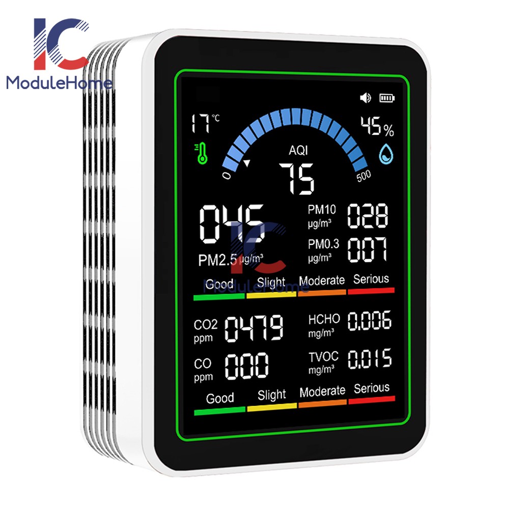 10-in-1 Air Quality Detector PM2.5 PM10 PM HCHO TVOC CO CO2 Formaldehyde Monitor