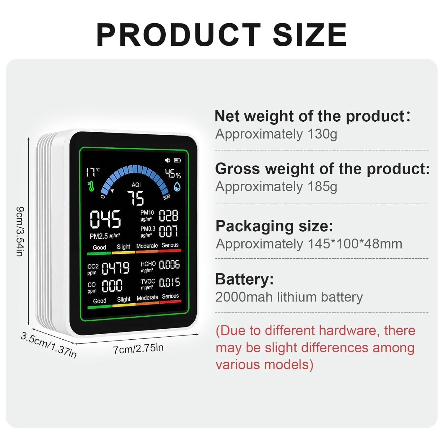 MT13 10-in-1 Indoor Air Quality Monitor, Real-time AQI Tester