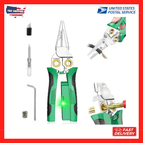 8-in-1 Wire Stripper Pliers: Compact Portable Multi-Function Green