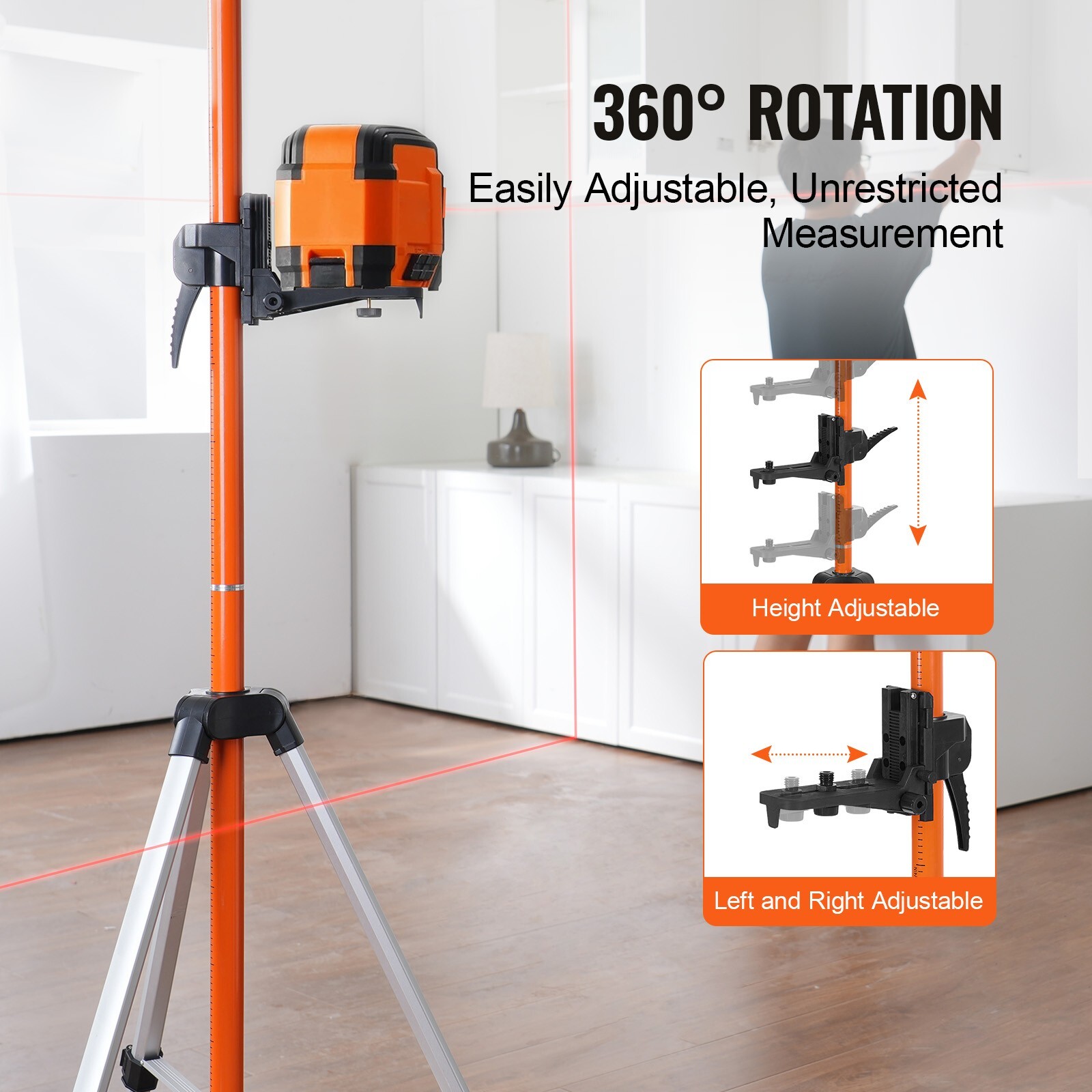 VEVOR Laser Level Tripod 1/4″-20 & 5/8″-11 Thread 40.94-133.85 in Height Adjust