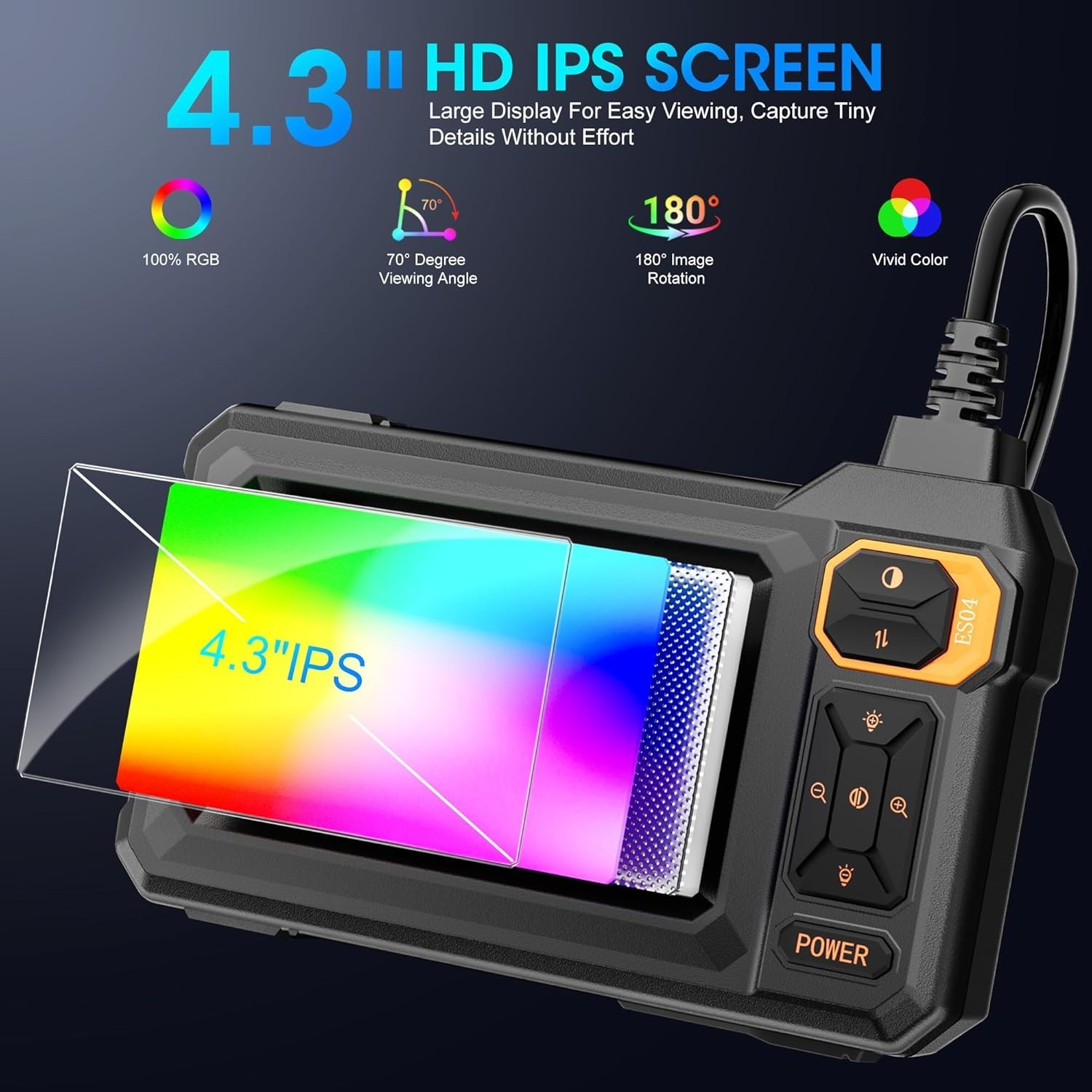 Cámara Endoscópica 1080P 4.3″ IPS IP67 para Auto y Plomería con Luz LED