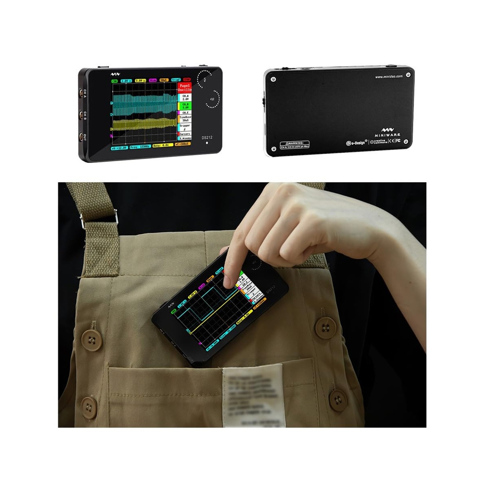 MINIWARE Pocket Oscilloscope DS212, Portable Oscilloscope Mini Size Handheld,…
