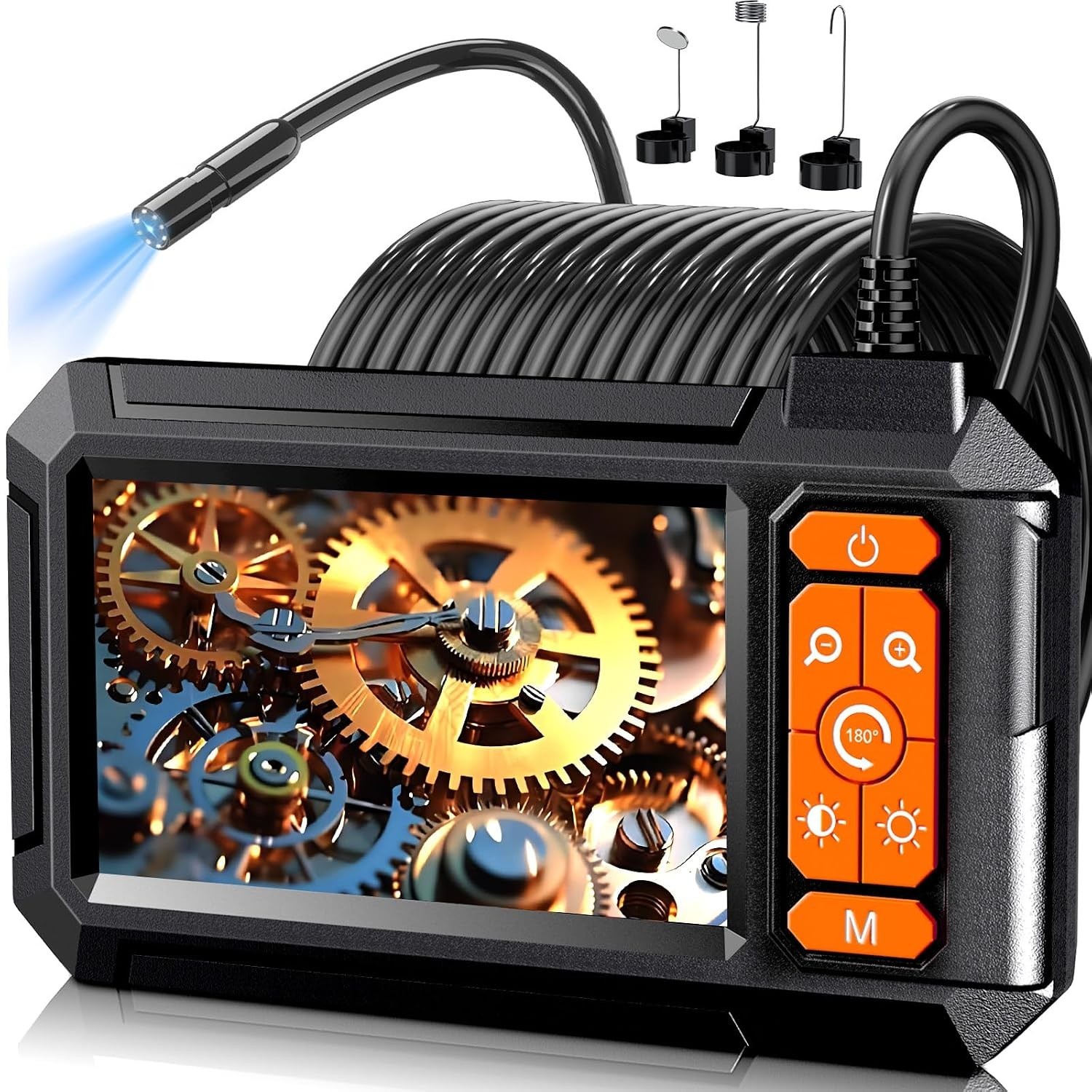 Daxiongmao Borescope, 4.3″ HD 1080P Endoscope Camera with Light, Flexible Fiber