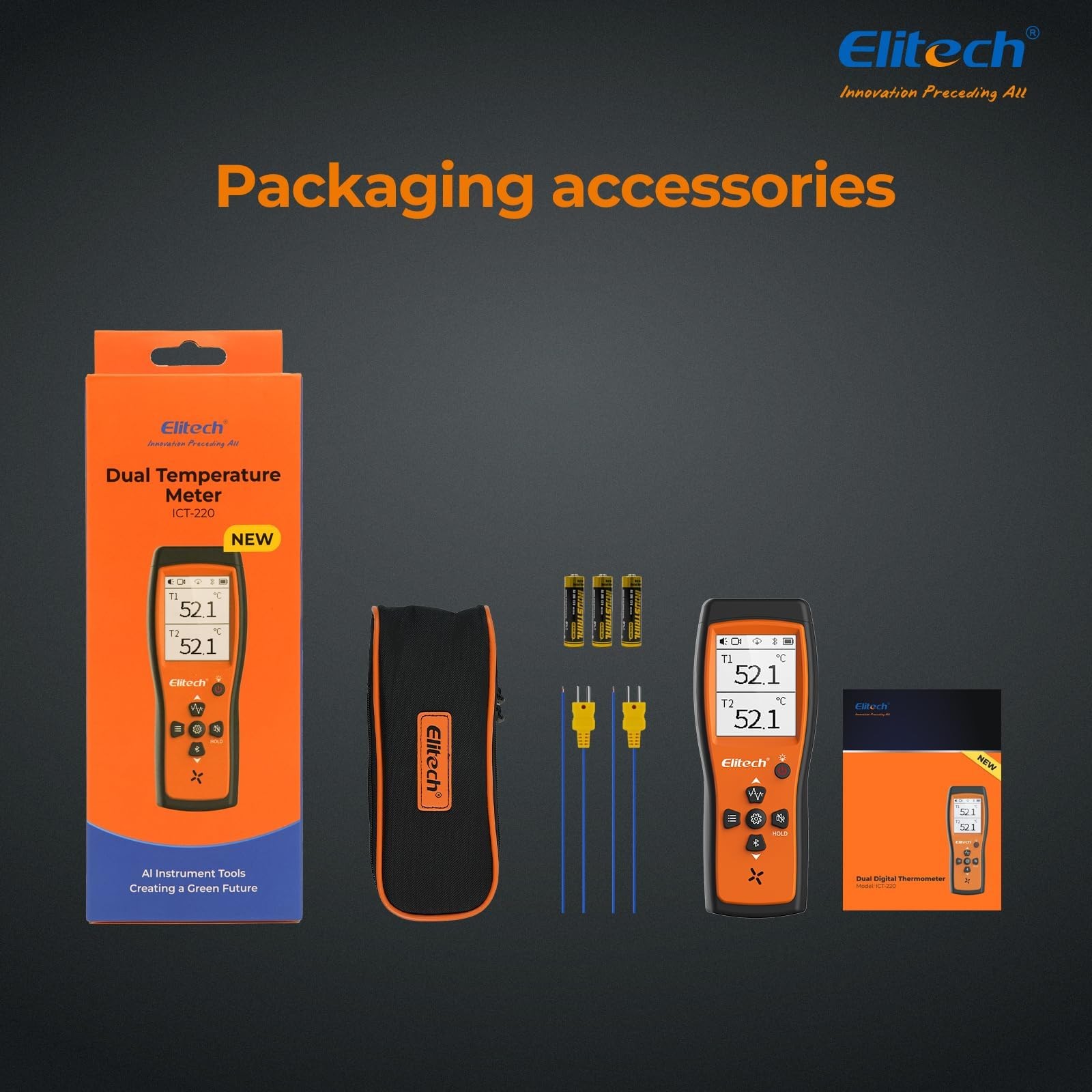 Elitech Bluetooth Thermocouple Thermometer Digital Temperature Data Orange