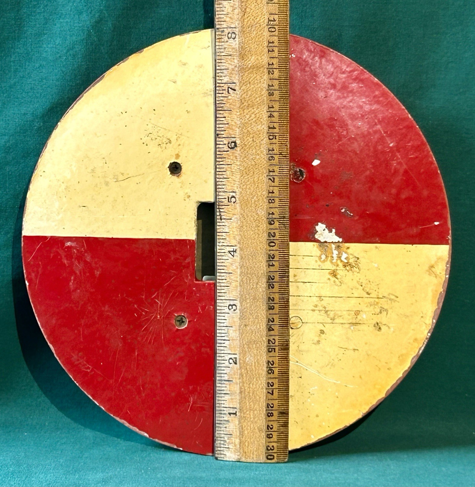 Surveyor’s Target Marker Red Yellow Paint Wood Chicago Steel Tape, Berger Vtg 8″