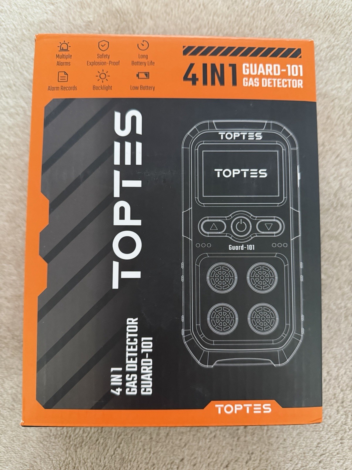 TopTes Guard-101 Gas Detector 4 Gas Monitor For HS2 CO LEL & O2 Orange NEW