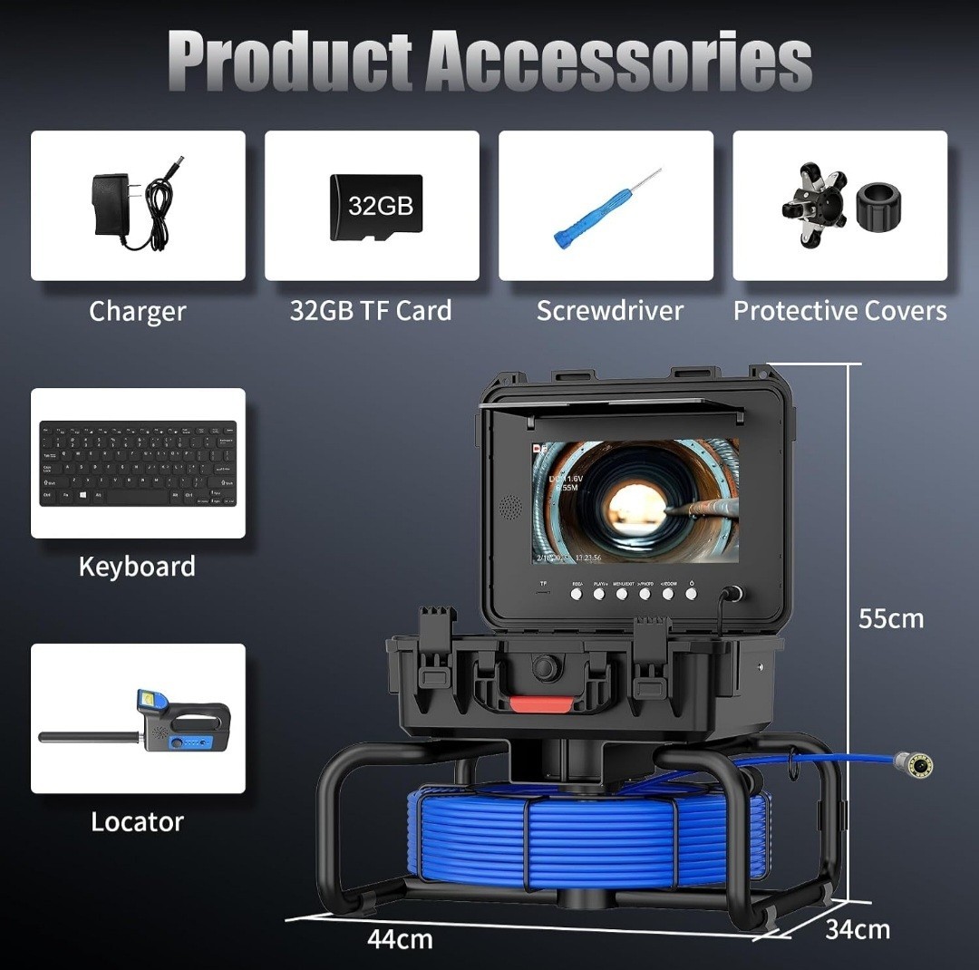 100ft/30M Sewer Camera DVR Pipe Inspection Camera W/Receiver Self-leveling 10in.