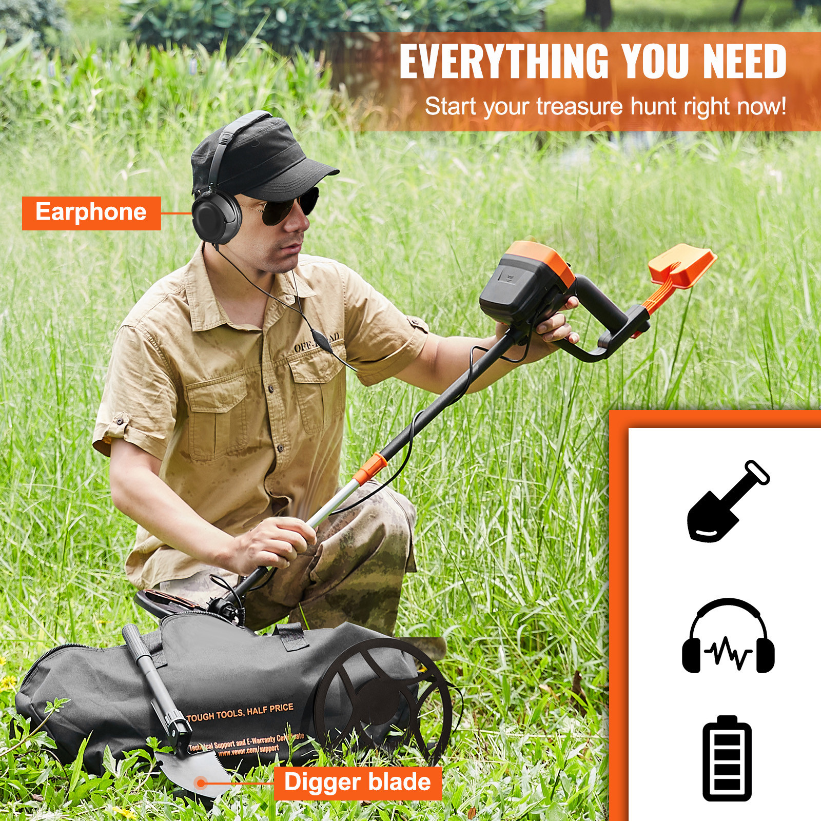 VEVOR Metal Detector for Adults Professional Gold Detector 8 in IP68 Waterproof