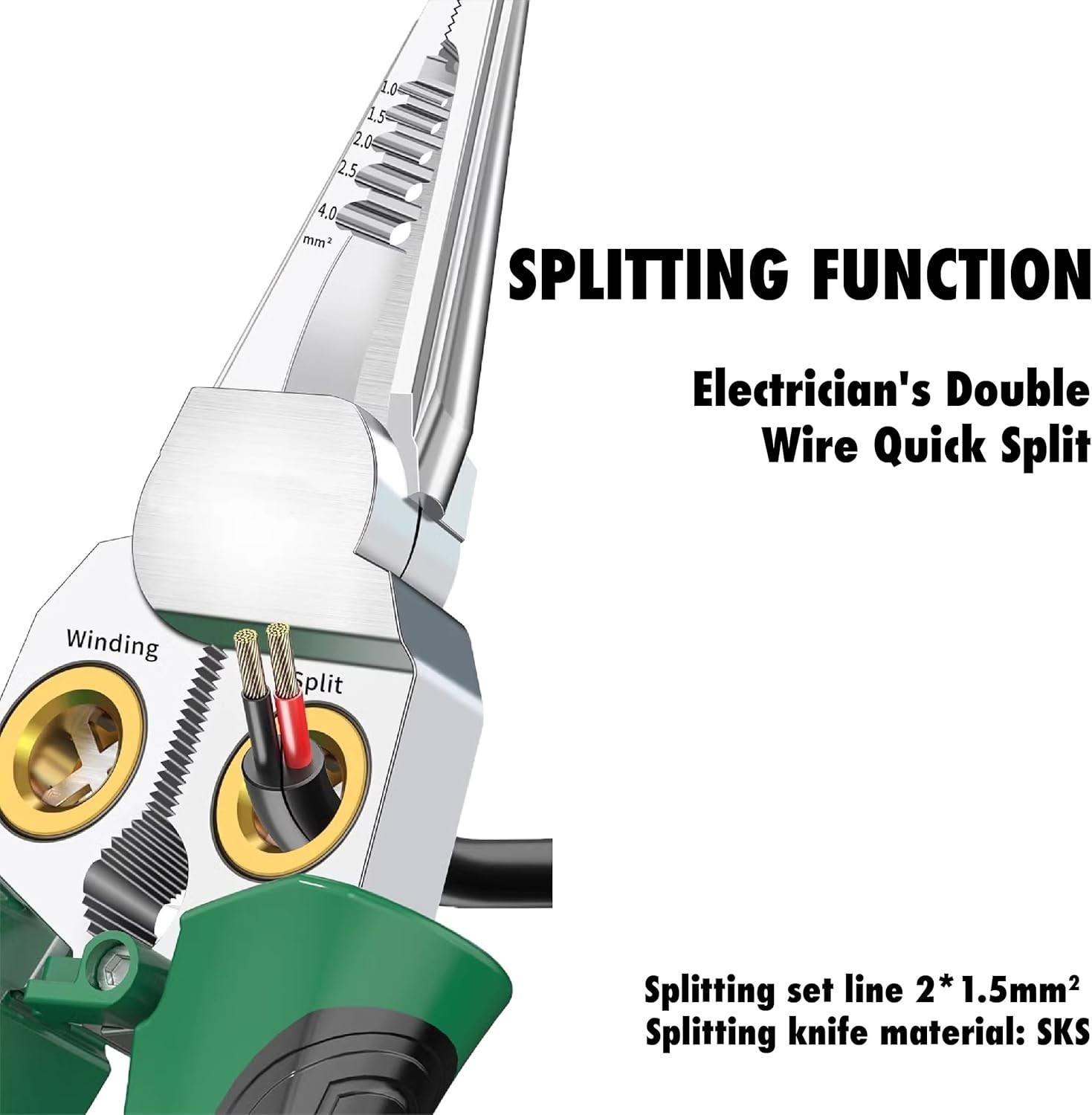 8-in-1 Wire Stripper for Electrician: Needle Nose Pliers with Voltage Green