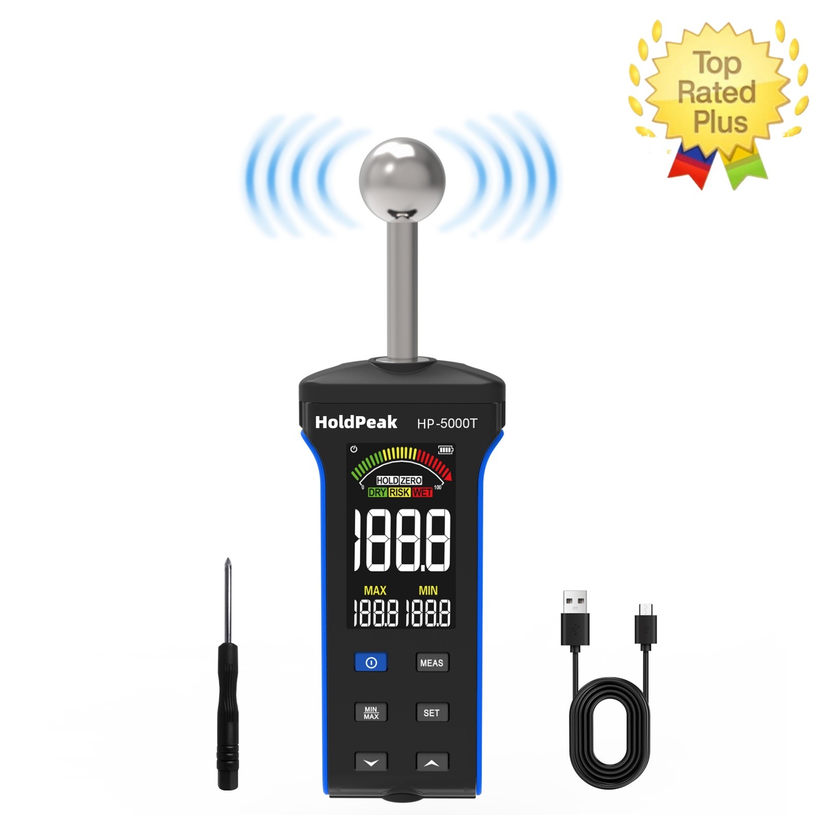 Pinless Moisture Meter with Ball Probe for Non-Destructive Area Scans Wood Walls